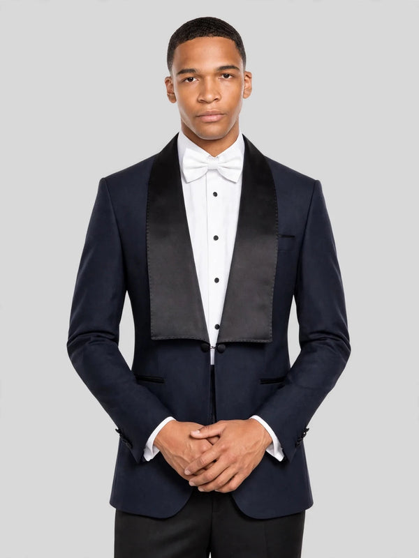 Midnight Navy Bib-Shawl Two-Button Tuxedo Jacket 03