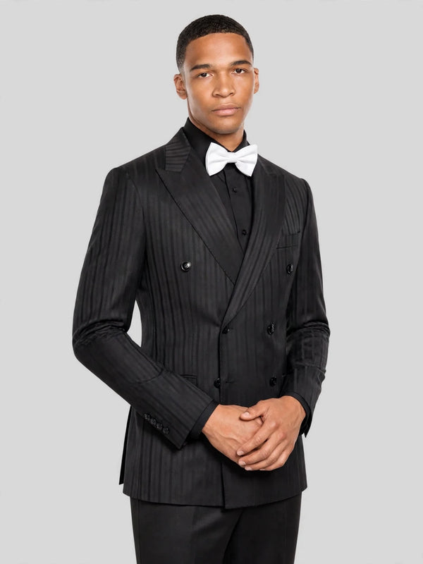 Onyx Wide Shadow-Stripe Six-Button Peak-Lapel Double-Breasted Suit Jacket 05