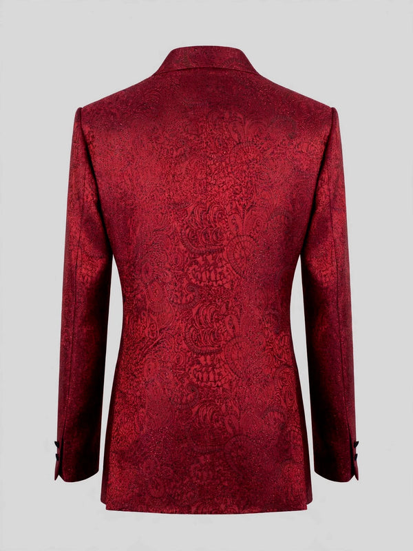 Crimson Paisley-Jacquard Satin Peak-Lapel Two-Button Double-Breasted Tuxedo Jacket 09