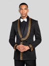 Onyx Gold Beaded-Grid Shawl-Collar Double-Breasted Tuxedo Jacket 05