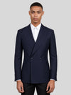 Midnight Navy Patch-Pocket Pick-Stitch Peak-Lapel Double-Breasted Tuxedo Jacket 01