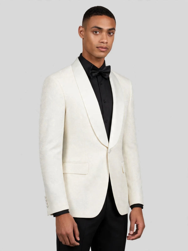 Ivory Textured Satin Shawl-Collar Tuxedo Jacket 06