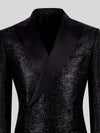 Onyx Silver-Speckle Satin Peak-Lapel Two-Button Double-Breasted Tuxedo Jacket 08