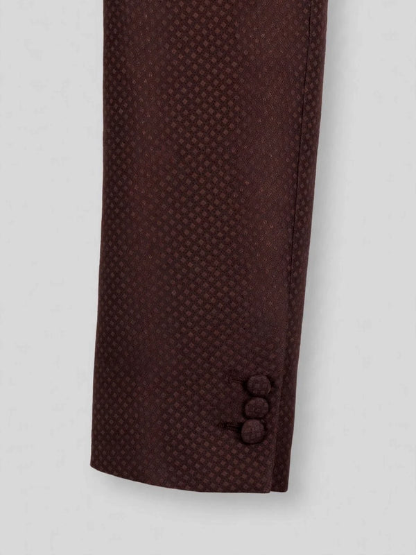 Chocolate Brown Diamond-Texture Shawl-Collar Tuxedo Jacket 10
