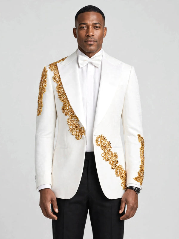 Ivory Gold Crystal Tuxedo Jacket - cover
