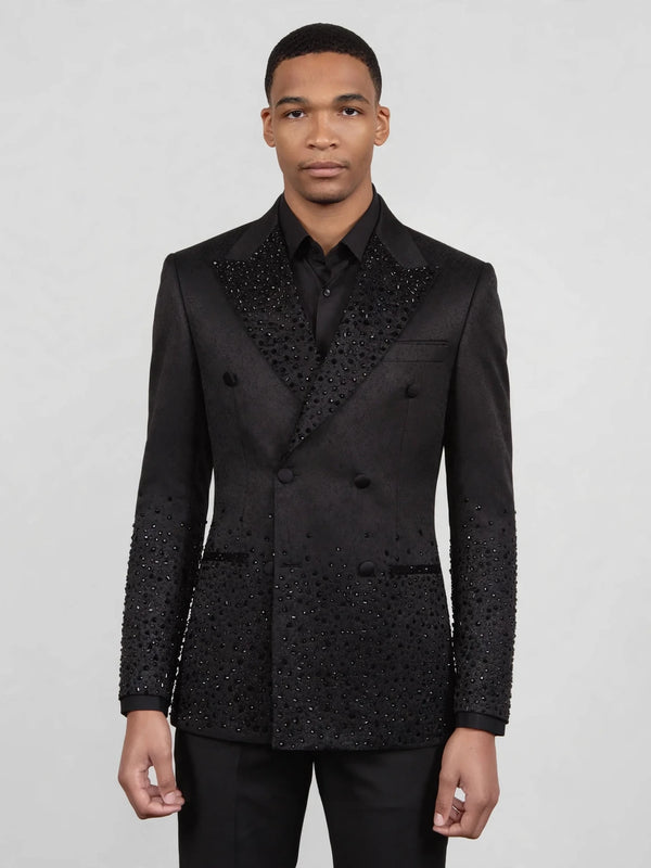 Onyx Jet Bead-Gradient Peak-Lapel Double-Breasted Tuxedo Jacket 04