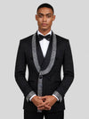 Onyx Silver Crystal-Mosaic Shawl-Collar Double-Breasted Tuxedo Jacket 02