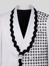 Ivory Jet Floral-Grid Scalloped Shawl-Collar Double-Breasted Tuxedo Jacket 08