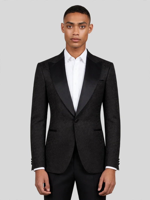 Onyx Textured Satin-Welt Peak-Lapel Tuxedo Jacket 01