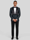 Slate Grey Diamond-Texture Satin Shawl-Collar Tuxedo Jacket 02