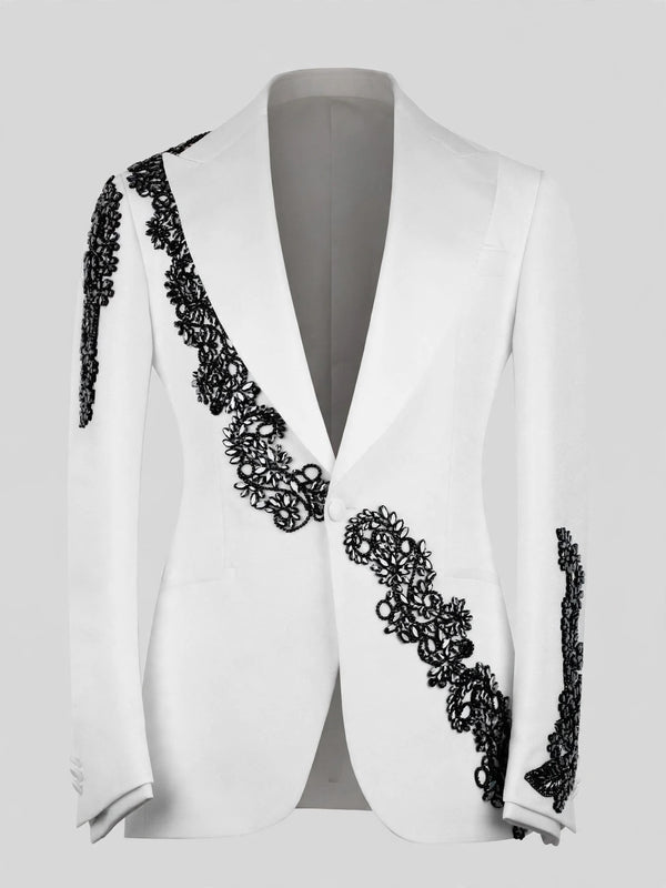 Ivory Noir Lace Tuxedo Jacket 07
