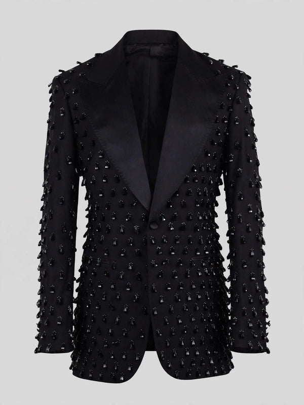 Onyx Jet Spike-Crystal Peak-Lapel Tuxedo Jacket 07
