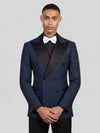 Navy Black Houndstooth Satin Peak-Lapel Double-Breasted Tuxedo Jacket 05