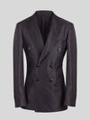 Charcoal Shadow-Stripe Six-Button Peak-Lapel Double-Breasted Suit Jacket 07