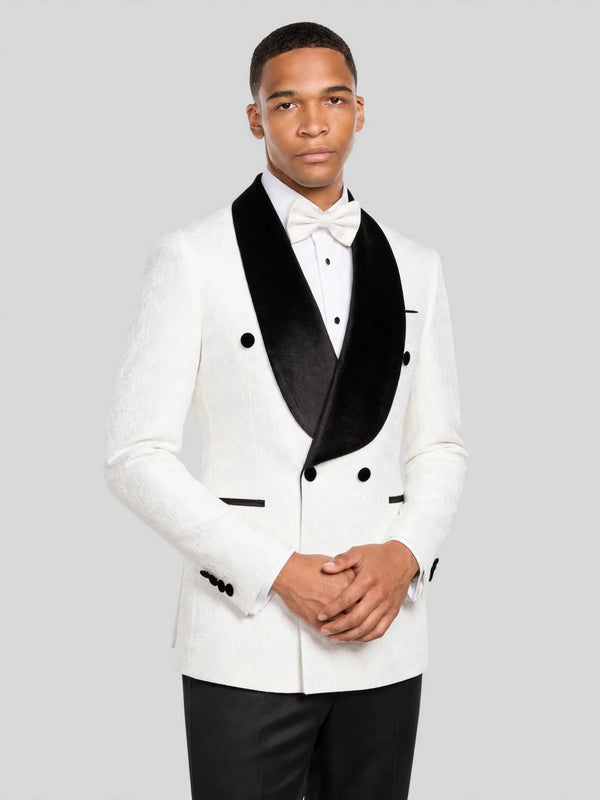 Ivory Black Velvet Shawl-Collar Double-Breasted Tuxedo Jacket 03