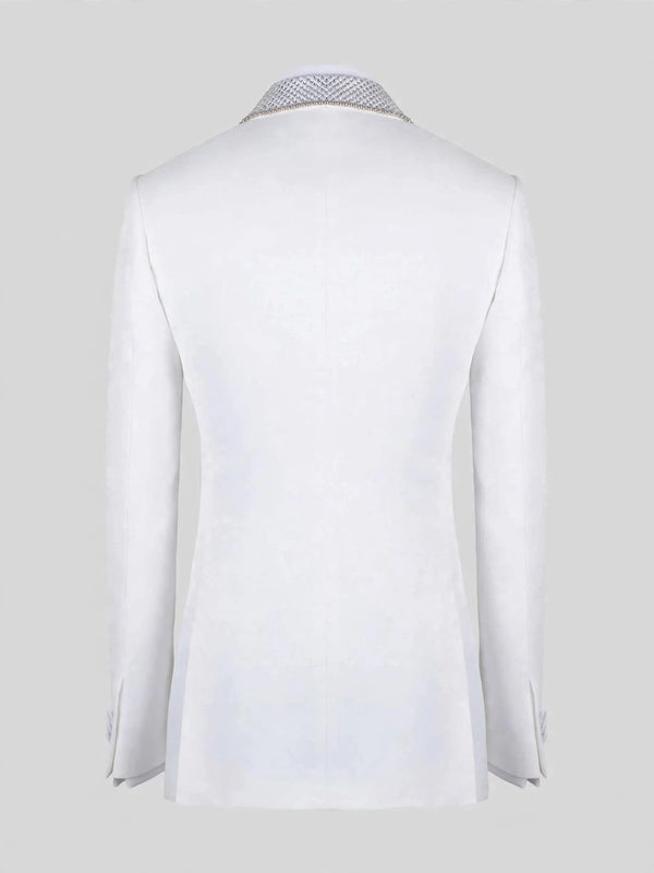 Ivory Crystal-Mesh Shawl-Collar Double-Breasted Tuxedo Jacket 09