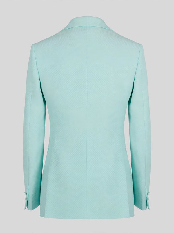 Mint Aqua Textured Shawl-Collar Tuxedo Jacket 09