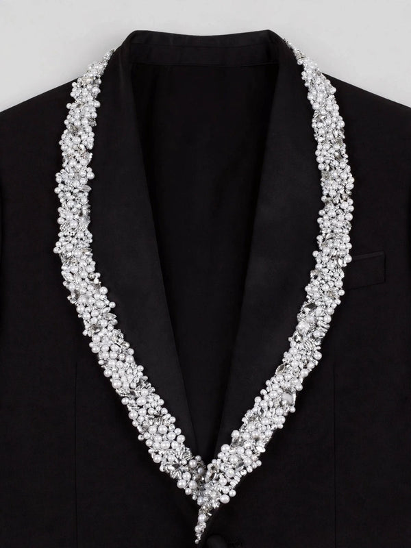 Onyx Silver Crystal Cluster Shawl-Collar Tuxedo Jacket 08