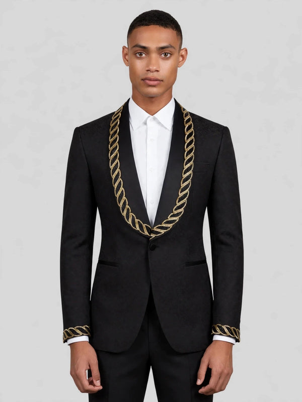 Onyx Gold Rope-Chain Shawl-Collar Tuxedo Jacket 01