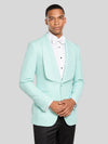 Mint Aqua Textured Shawl-Collar Tuxedo Jacket 03