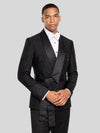 Onyx Ribbed-Weave Satin Shawl-Collar Sash-Belt Two-Button Double-Breasted Tuxedo Jacket 03