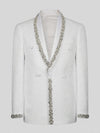 Ivory Silver Crystal-Trim Shawl-Collar Double-Breasted Tuxedo Jacket 07