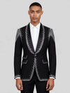 Onyx Silver Crystal Perimeter Shawl-Collar Tuxedo Jacket 01