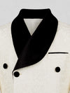 Ivory Grain-Jacquard Black Velvet Shawl-Collar Double-Breasted Tuxedo Jacket 08