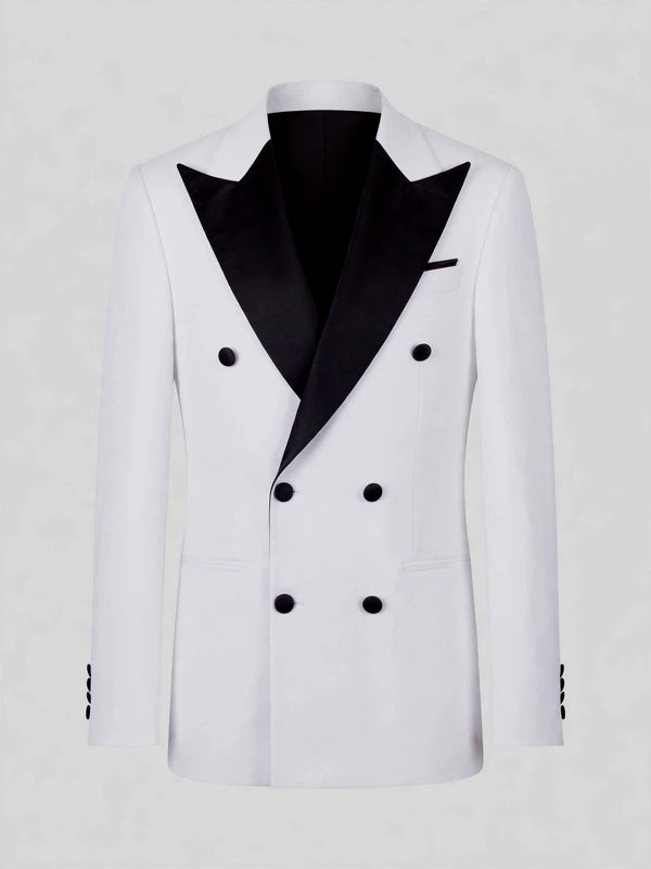 Snow White Black Satin Peak-Lapel Six-Button Double-Breasted Tuxedo Jacket 07
