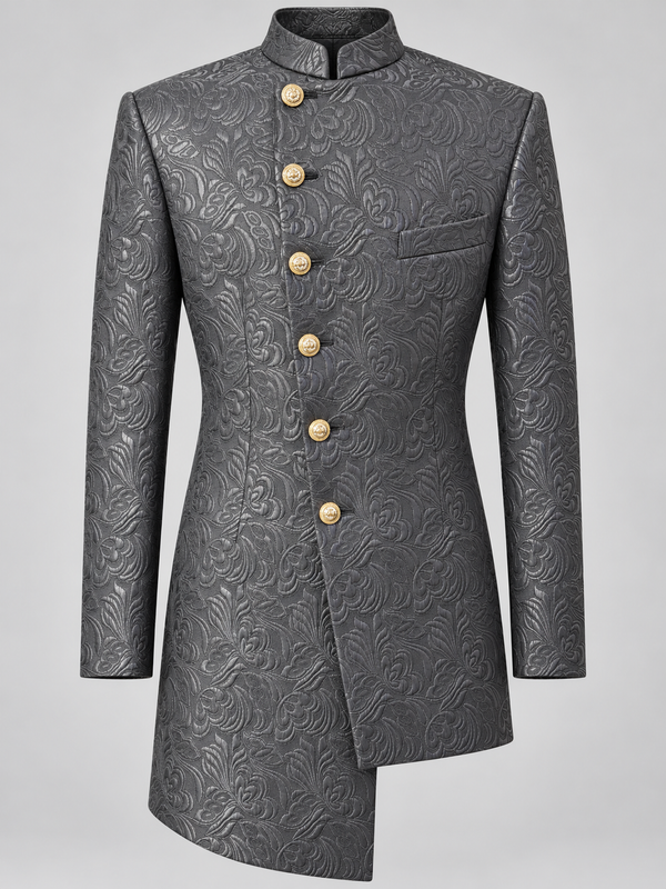 Don Morphy Charcoal Asymmetric Jacquard Jacket