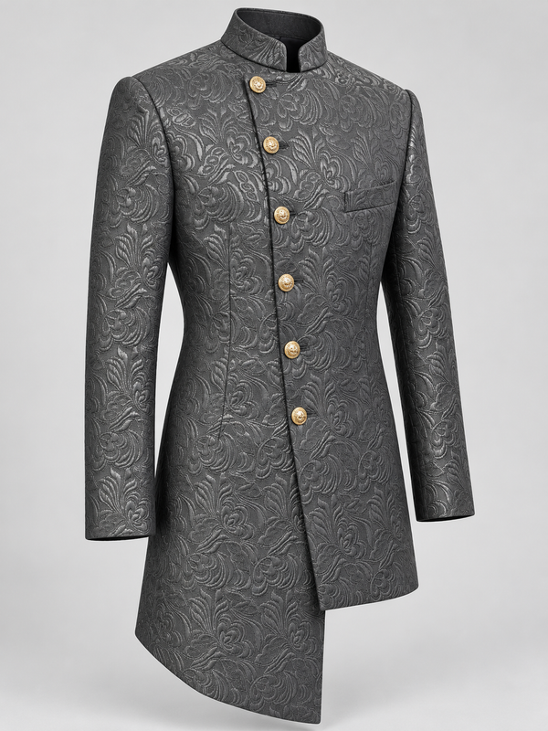 Don Morphy Charcoal Asymmetric Jacquard Jacket