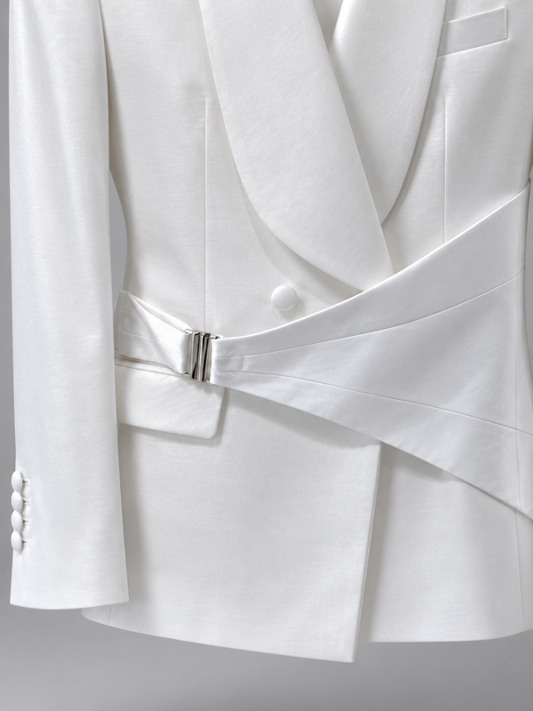 Don Morphy White Asymmetric Sash Tuxedo Jacket and Pants
