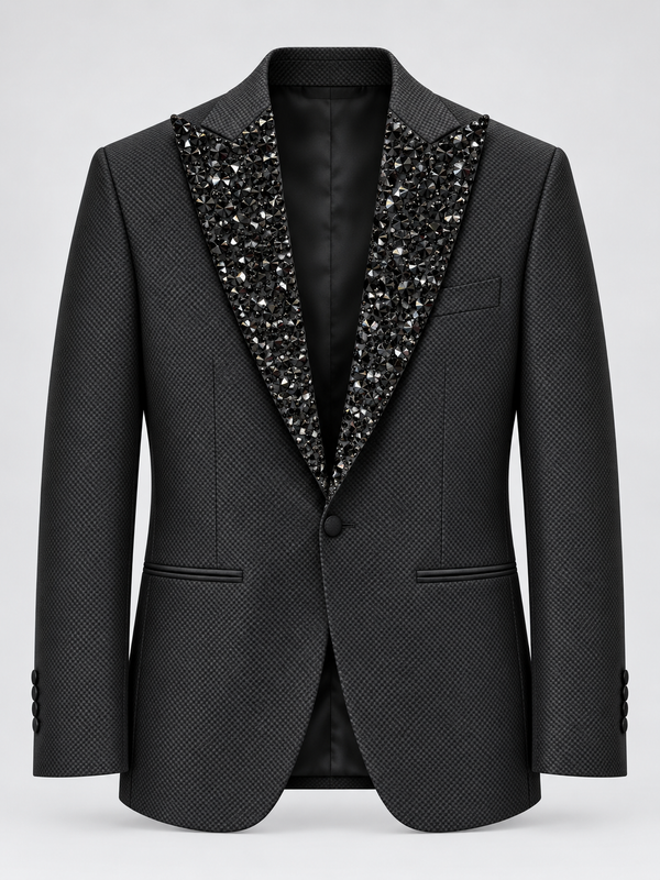 Don Morphy Black Embellished Peak Lapel Tuxedo Jacket