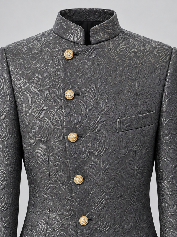 Don Morphy Charcoal Asymmetric Jacquard Jacket