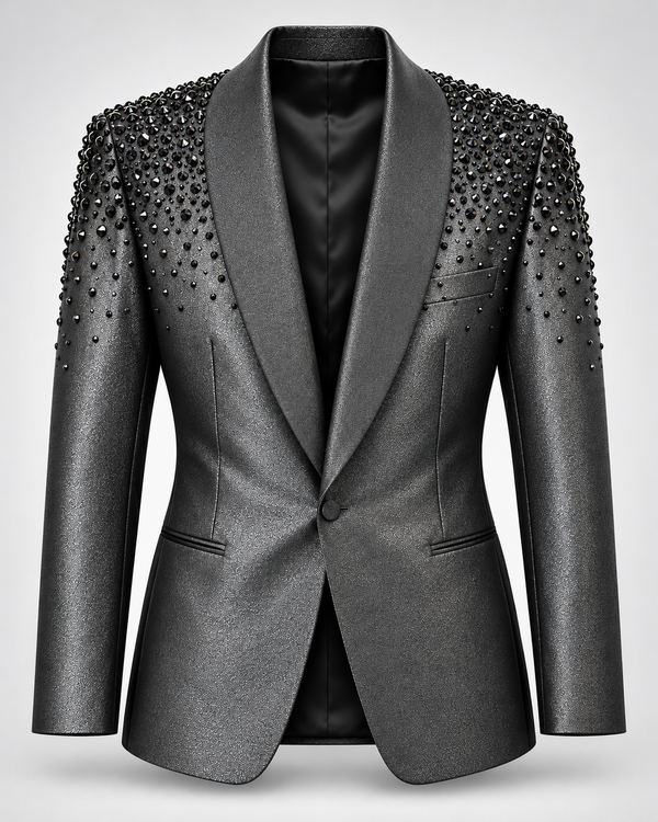 Don Morphy Black Crystal Embellished Luxury Tuxedo Jacket