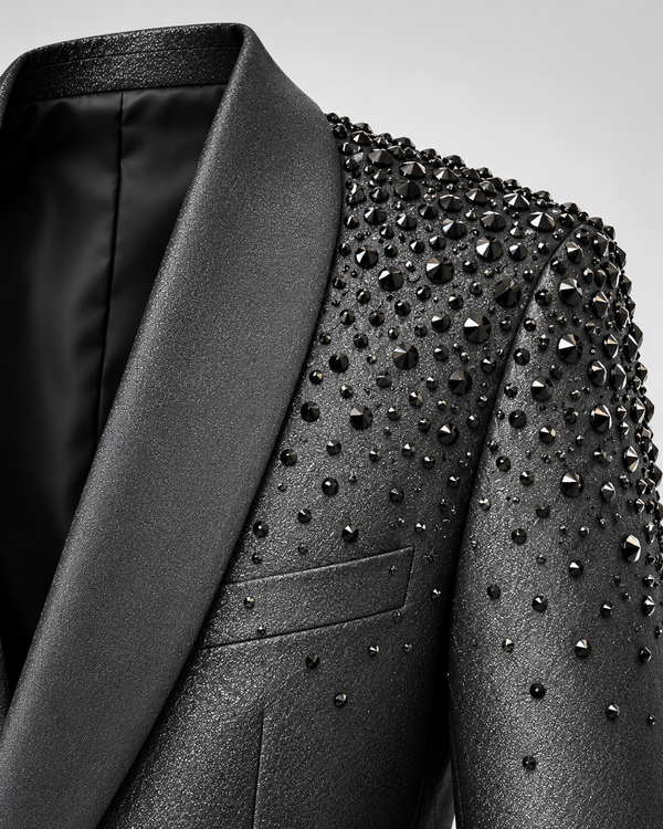 Don Morphy Black Crystal Embellished Luxury Tuxedo Jacket