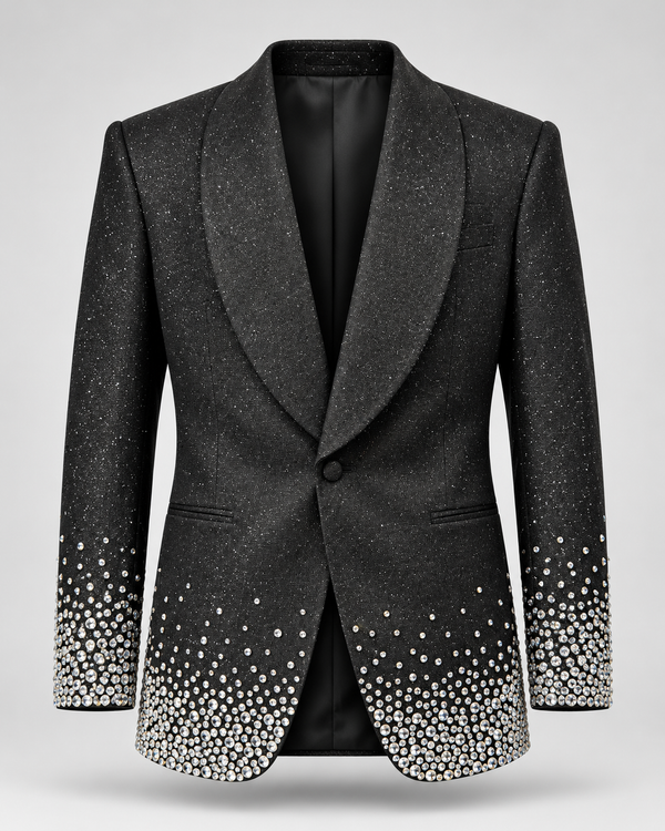 Don Morphy Black Crystal Hem Tuxedo Jacket