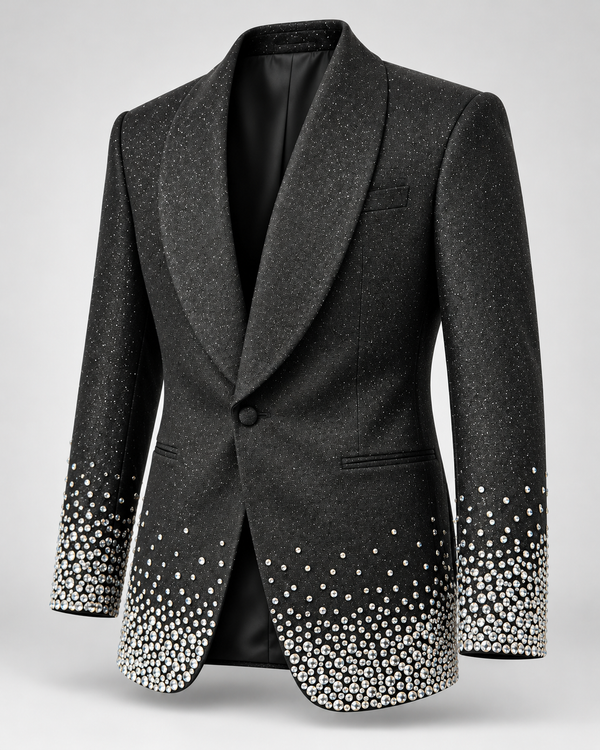 Don Morphy Black Crystal Hem Tuxedo Jacket