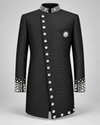 Don Morphy Black Jacquard Crystal Bandhgala Coat