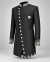 Don Morphy Black Jacquard Crystal Bandhgala Coat
