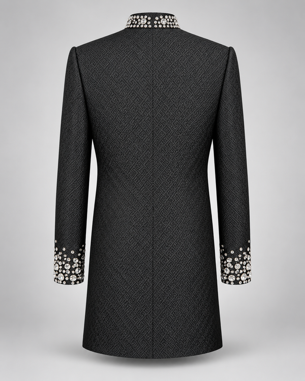 Don Morphy Black Jacquard Crystal Bandhgala Coat