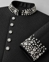 Don Morphy Black Jacquard Crystal Bandhgala Coat