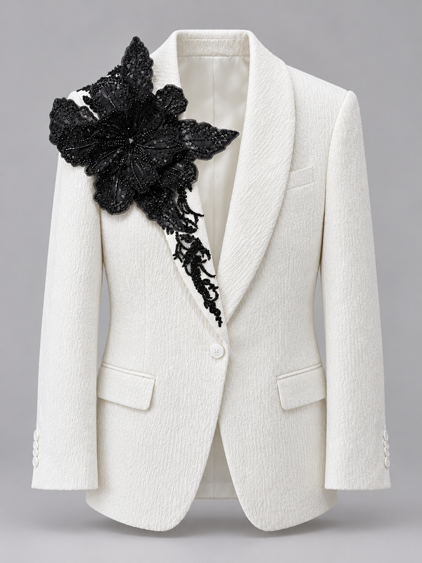 Don Morphy Ivory & Black Floral Statement Jacket and Pants