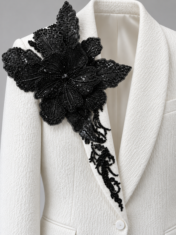 Don Morphy Ivory & Black Floral Statement Jacket and Pants
