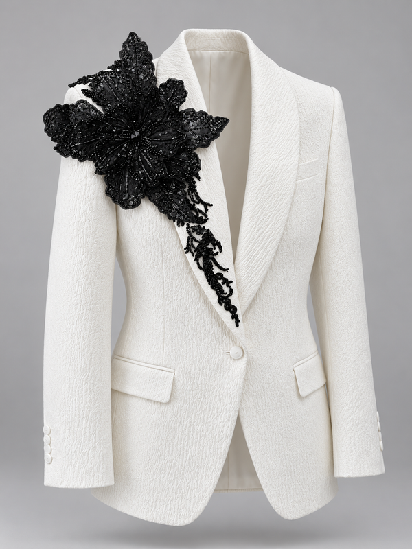 Don Morphy Ivory & Black Floral Statement Jacket and Pants