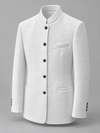 Don Morphy White Textured Mandarin Collar Jacket and Pants