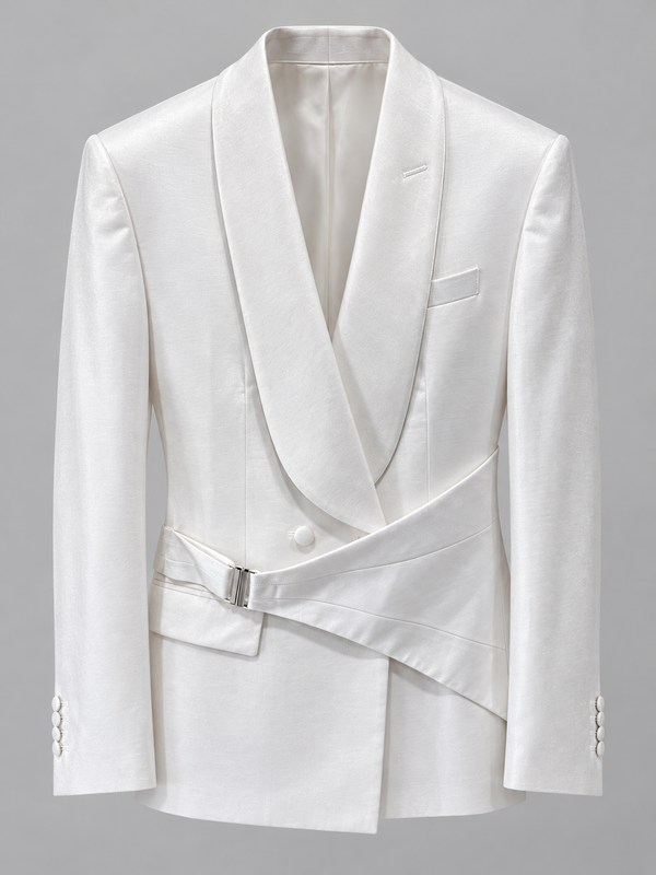 Don Morphy White Asymmetric Sash Tuxedo Jacket and Pants