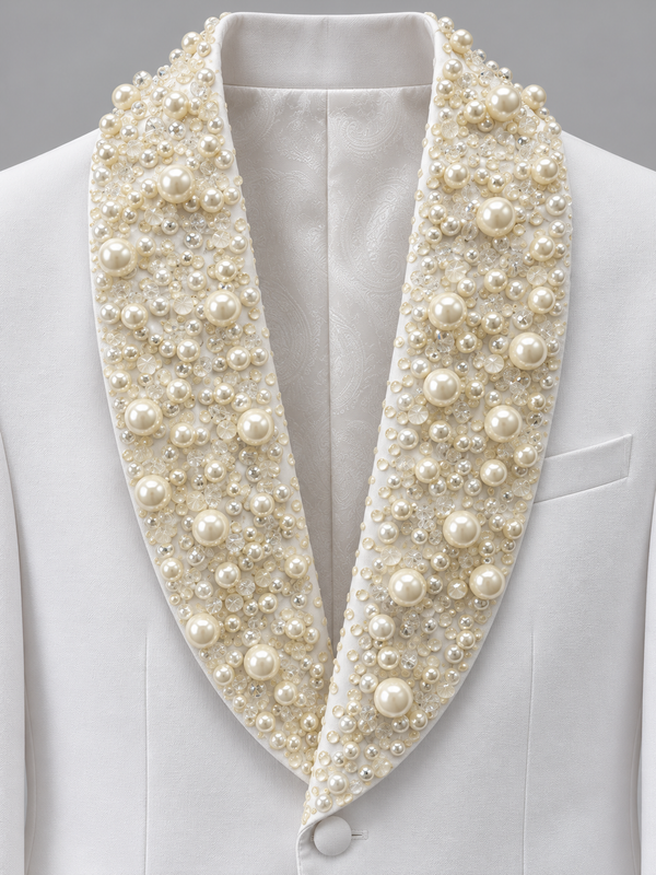 Don Morphy White Pearl Embellished Tuxedo Jacket