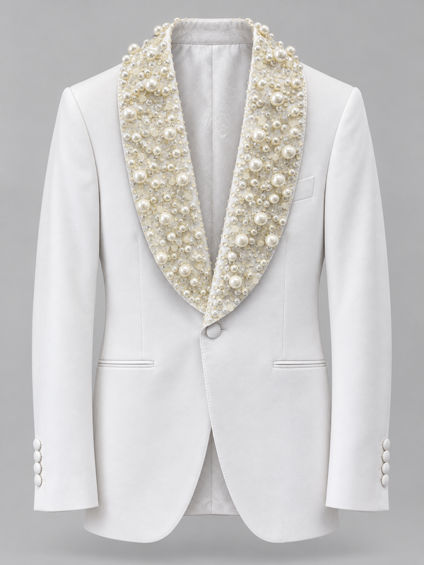 Don Morphy White Pearl Embellished Tuxedo Jacket