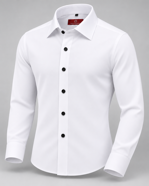Don Morphy Signature White Dress Shirt with Black Buttons